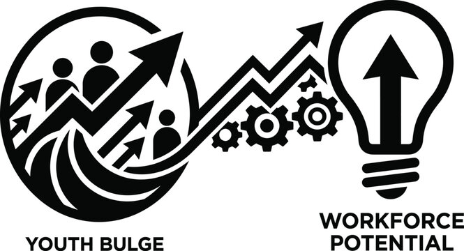Youth bulge icon showing workforce potential and growth Vector World Population Day