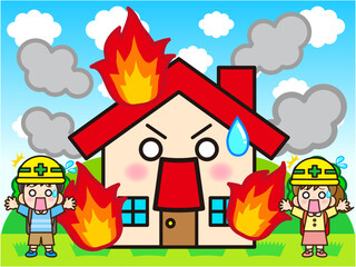 火事で燃えている家のイラスト素材3 © kiko