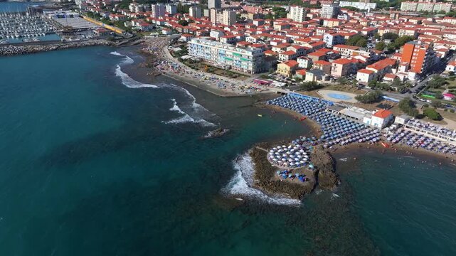clear blue waters on the beach clubs and Tuscan community of Castiglioncello, Italy, glamorous lifestyle near the city center
