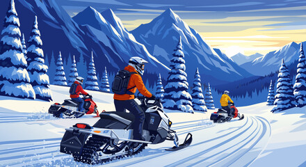 Snowmobiling Adventure Exploring Snowy Mountains on a Winter Excursion © Beny Qurdy