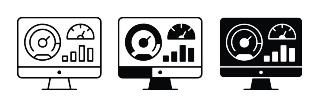 computer dashboard indicators in black and white vector illustration