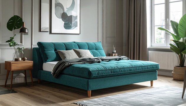 Teal Convertible Sofa Bed For Small Spaces, Modern Living Room Furniture Offering Comfort and Versatility