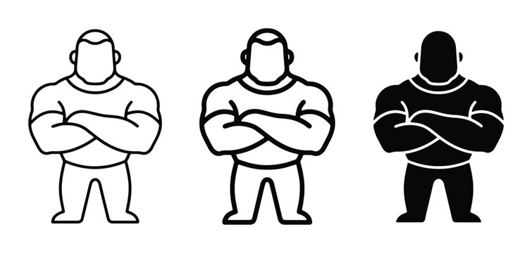 one person strongman silhouette set on white background