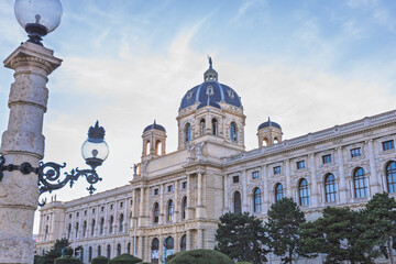 Fototapeta premium Kunsthistorisches Museum facade against blue sky in Maria-Theresien-Platz Vienna