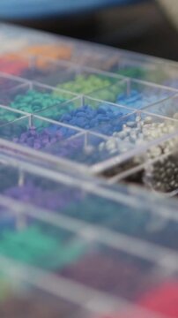 Colorful plastic granules on extruder for making plastics on extrusion manufactory