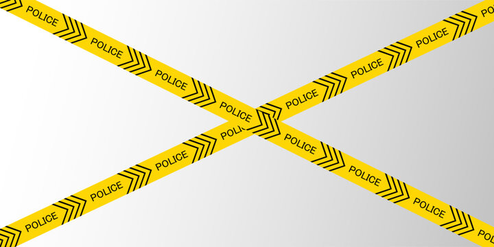 Set warning police tapes for restriction of criminal accident zones. Striped yellow lines for crime places. security ribbons. Seamless barrier borders on white background. Vector illustration.