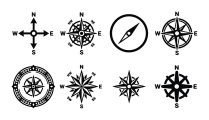 vector compasses with cardinal directions on white background © Jahid