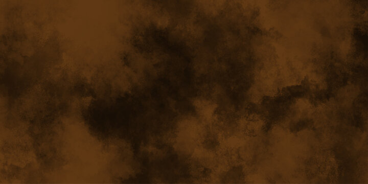 Eerie black background with billowing brown smoke on black background. old style dark brown grunge texture, brush painted . Old and grainy orange paper texture, vector,	