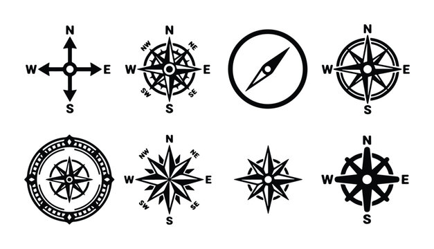 vector compasses with cardinal directions on white background
