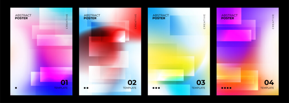 Abstract Posters Collection. Rectangle shapes. Gradient stripes on blurred backgrounds. Defocused color templates for creative graphic design. Vector illustration.