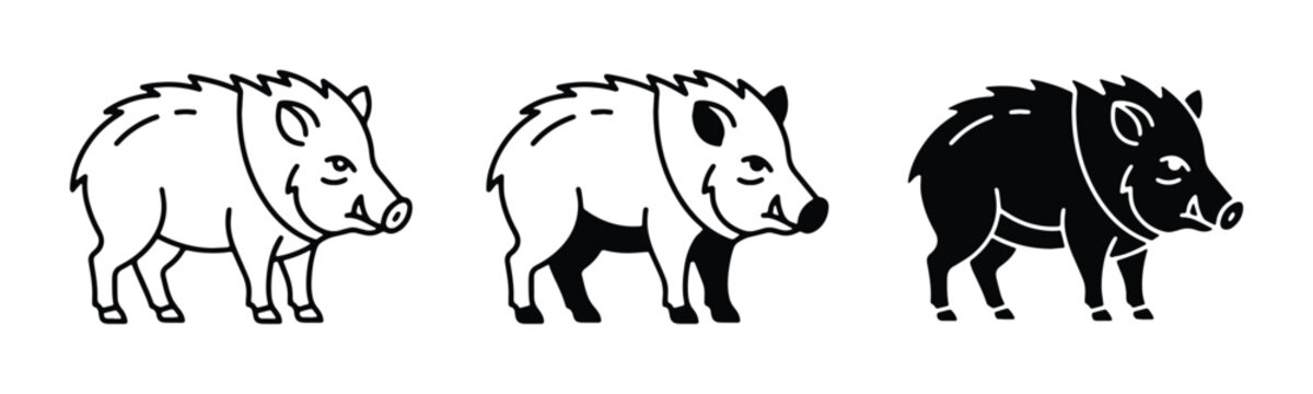 wild boar vector set on white background