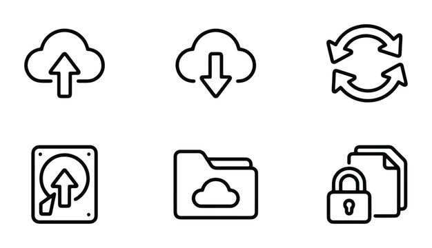 vector cloud storage and data management symbols set on white background
