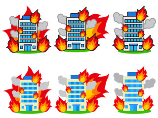  火事になったビルのイラスト素材セット © kiko