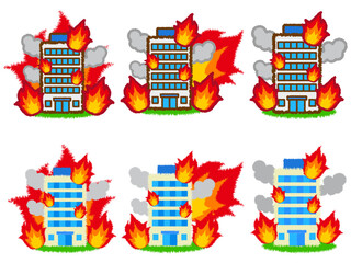  火事になったビルのイラスト素材セット2 © kiko