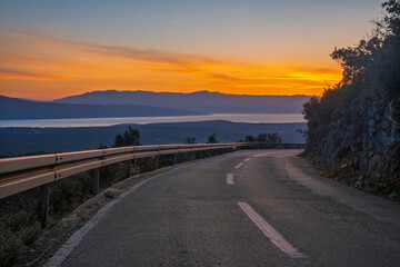 Fototapeta premium Spectacular winding road on the island of Hvar at sunrise