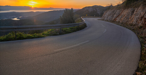 Fototapeta premium Spectacular winding road on the island of Hvar at sunrise