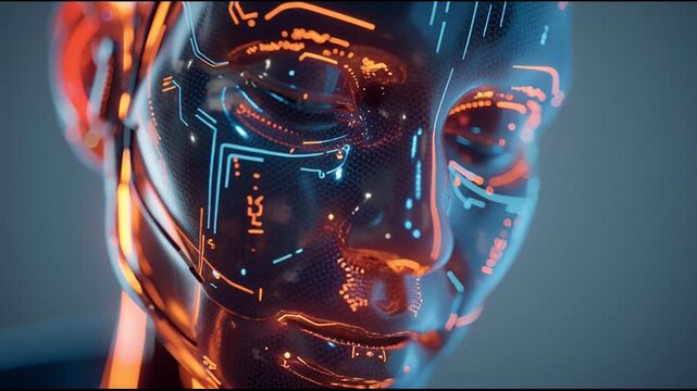 Closeup robotic human face profile.