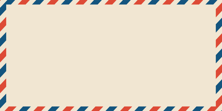 Airmail envelope frame. Commercial envelope. International vintage letter border. Retro air mail postcard with blue and red stripes. Blank correspondence paper template.eps,10
