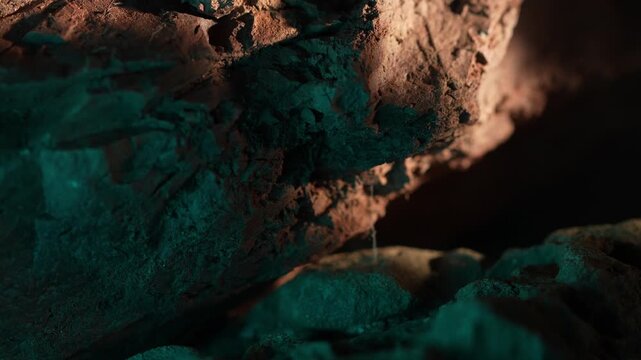Dramatic light passing through rocky surface with green tones