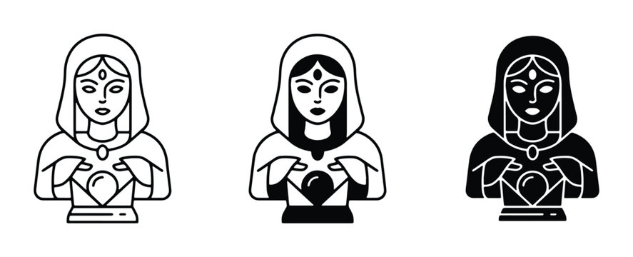 icon set of three women with heart symbols