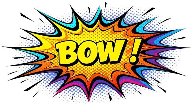 Comic book explosion speech bubble with 'BOW!' text