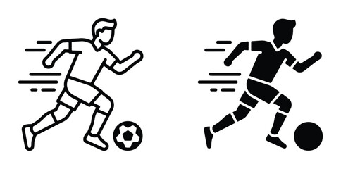 Fototapeta premium solo black and white vector illustration of two men playing soccer one in outline style other as solid shape