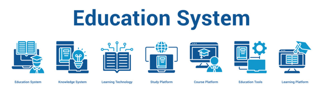 Education System web banner icon vector illustration concept for business with icon of Education System, Knowledge System, Learning Technology, Study Platform, Course Platform, Education Tools,.