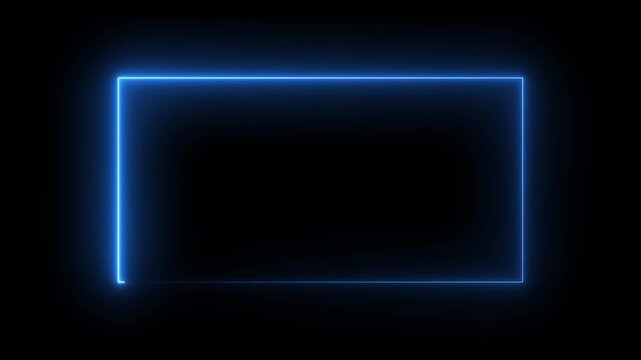 Glowing blue neon rectangular frame animation with smooth light border effect on black background.