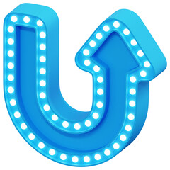 Fototapeta premium 3D Blue Curved Return Arrow Marquee Light Sign Board Isometric View