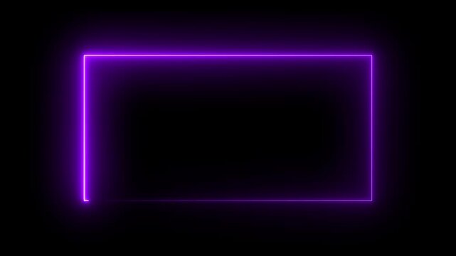 Purple neon glowing rectangular frame border animation with smooth light motion rectangle.