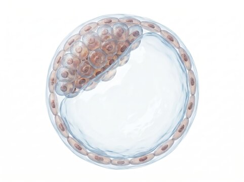 3D Illustration of a Human Blastocyst Stage Embryo with Inner Cell Mass Isolated on White Background.