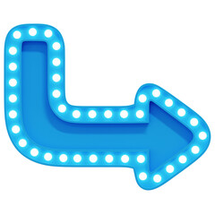 Fototapeta premium 3D Blue Right Bend Arrow Marquee Light Sign Board Front View