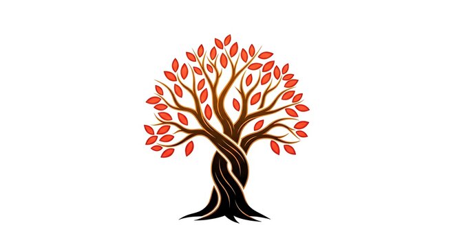 autumn tree with fiery red leaves illustration