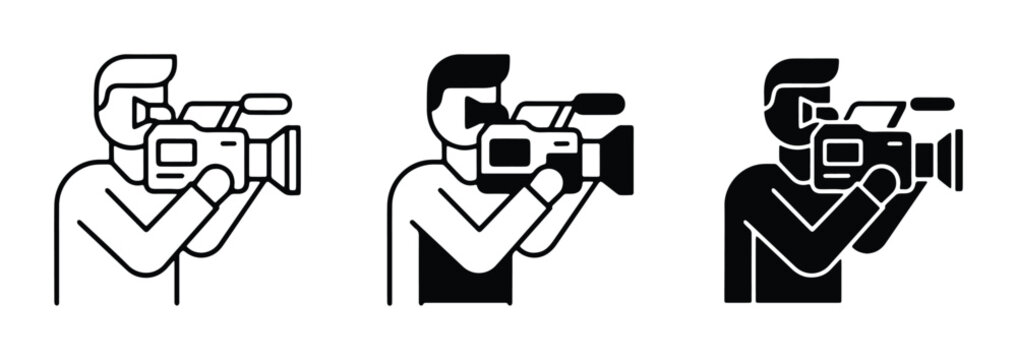 black and white camera operator silhouettes on white background