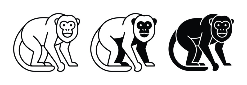 simple black and white vector illustration of three monkeys in different poses