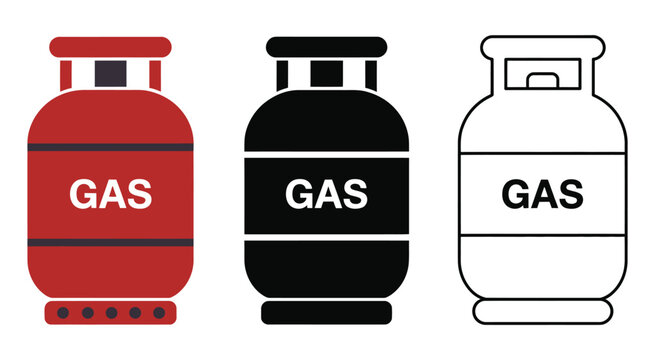 Gas cylinders icon vector, simple LPG gas cylinder silhouette set, industrial propane tank shape illustration, energy supply container graphic, clean minimal vector design 