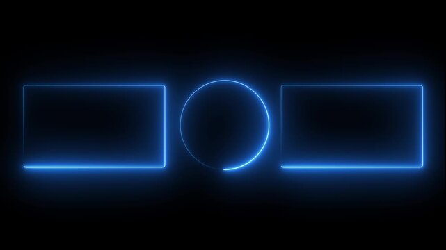 Neon blue glowing end screen overlay for you tube with animated rectangles and circular profile placeholder.