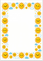 Obraz premium Cheerful Sunshine Frame with Happy Faces and Fluffy Clouds Design