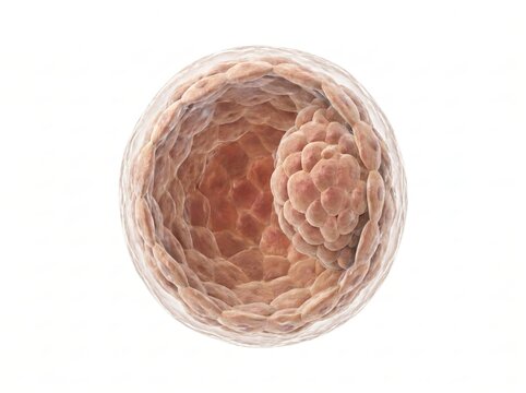 Microscopic 3D illustration of a human blastocyst embryo development stage.