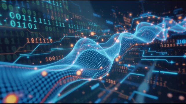 Digital wave data visualization technology background.