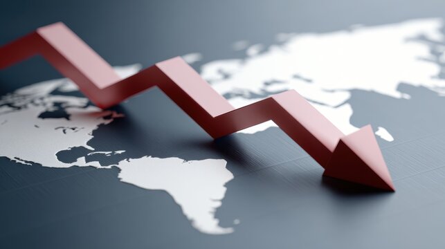 declining economic chart across global map recession concept