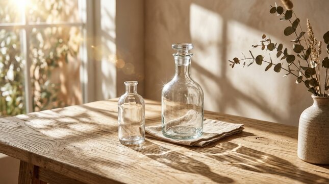Abstract sunlight shadows with flare and glare, natural aesthetic mockup with soft caustic effects for elegant design and product presentation, realistic finish, no logos