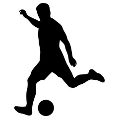 Obraz premium Detailed vector illustration of a determined athletic soccer player silhouette captured in the middle of kicking a ball during a very intense game