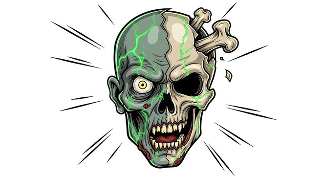 zombie skull with bone attack illustration