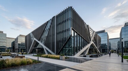 Obraz premium Abstract architecture with modern structural rhythm, premium commercial backdrop for design and innovation themes, clean composition, elegant lines, realistic lighting, crisp focus, polished finish,