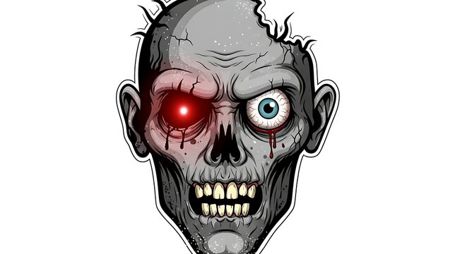 glowing zombie head horror illustration
