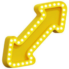 Fototapeta premium 3D Yellow Double Head Diagonal Arrow Marquee Light Sign Board Side View