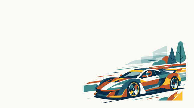 Vibrant vector illustration of a modern sports car racing with abstract geometric background.