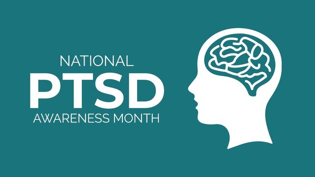 PTSD awareness month animation with contrasting head silhouettes and brain illustration, representing emotional imbalance and mental health conditions in a minimalist style. 4k video animation.
