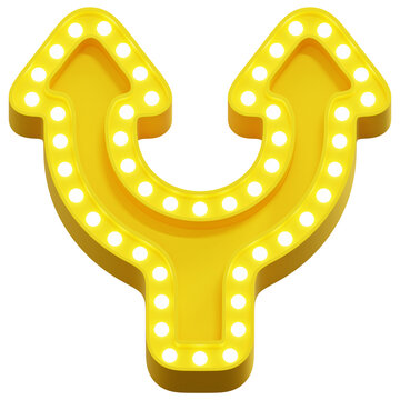 3D Yellow Split Fork Arrow Marquee Light Sign Board